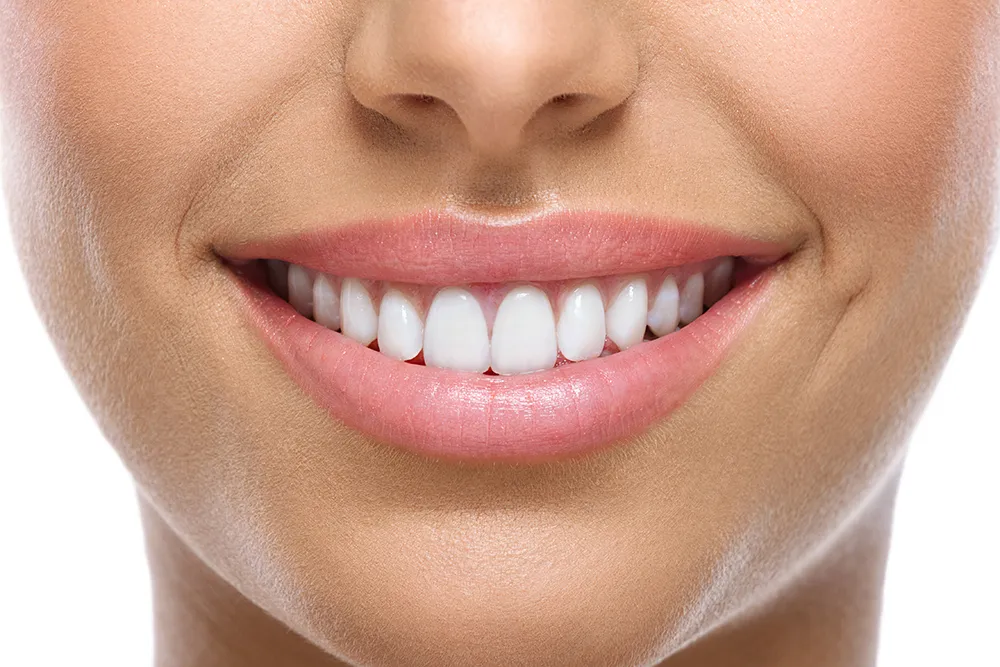 closeup of smile with white healthy teeth