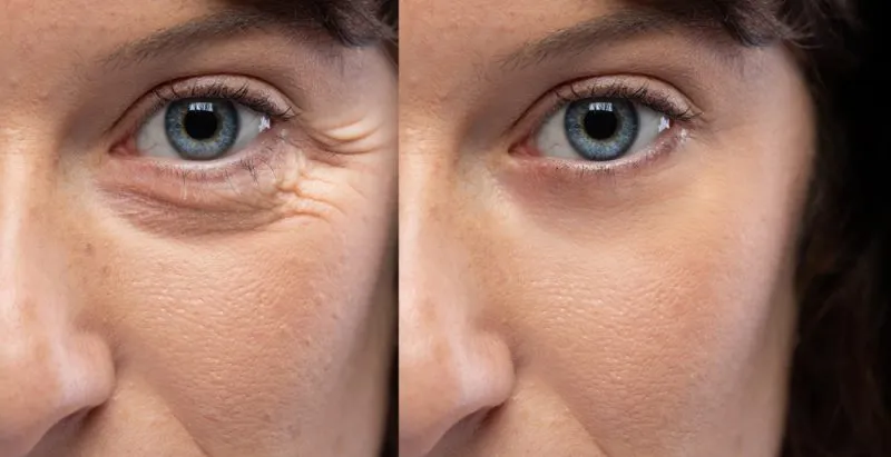 Before and after forehead smoothing — diminished wrinkles and relaxed expression